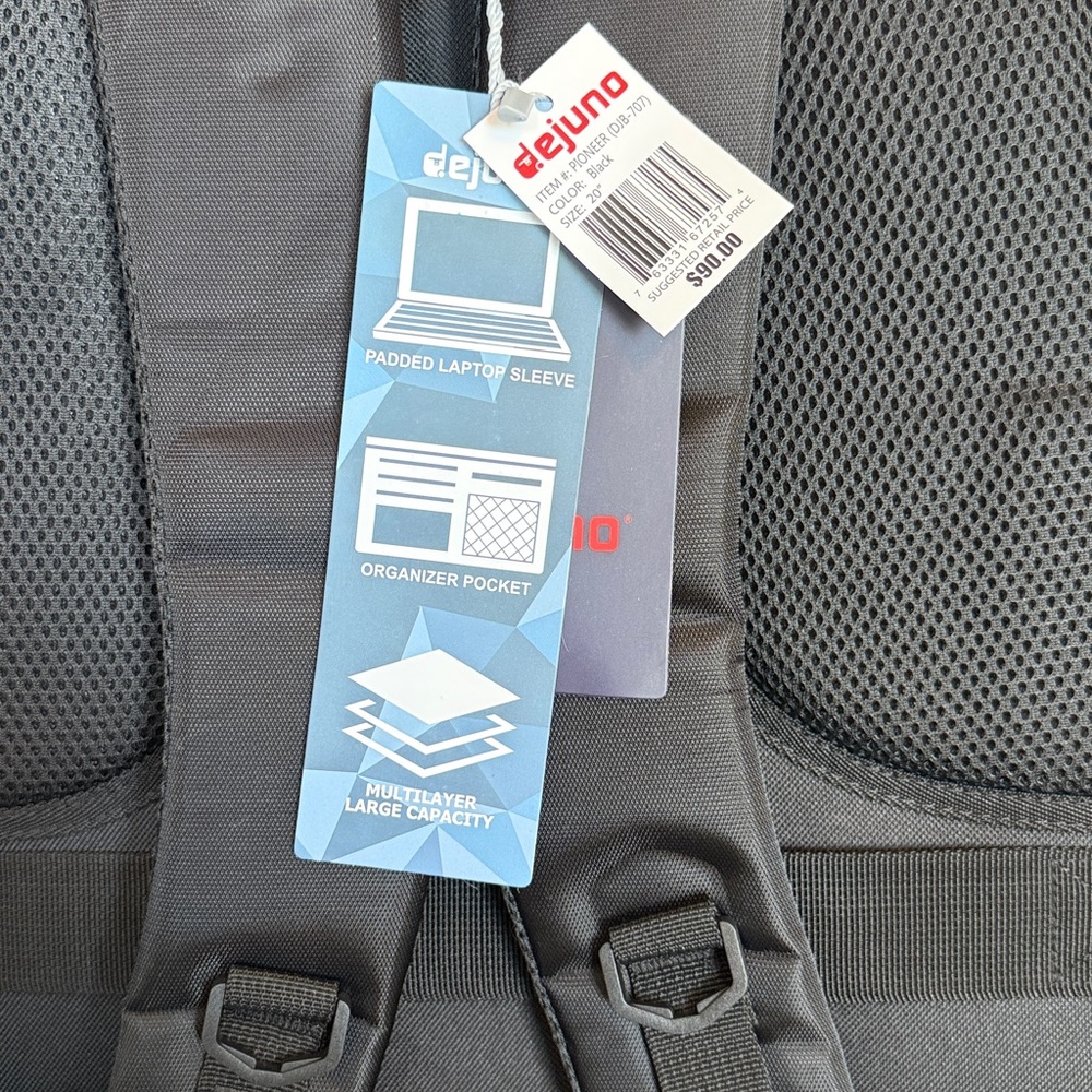 New! Dejuno Men's Black Laptop Backpack 20” with Multiple Compartments - Picture 9 of 12